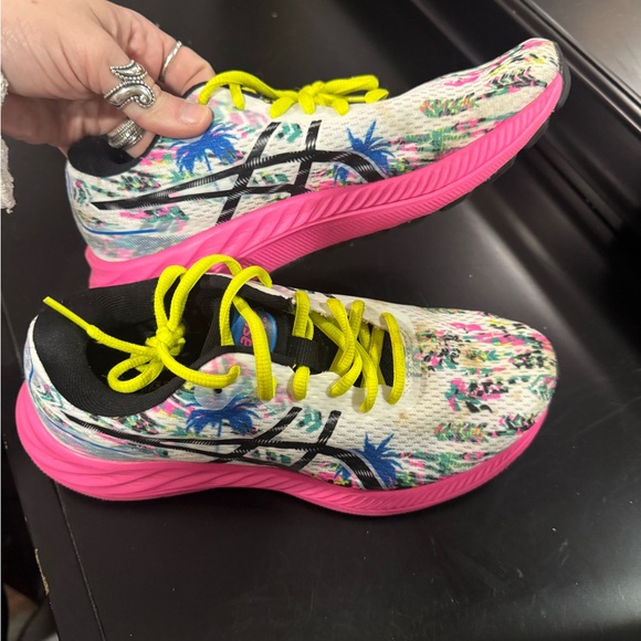 ASICS Women's Pink and Yellow Athletic Shoes - Picture 2 of 6